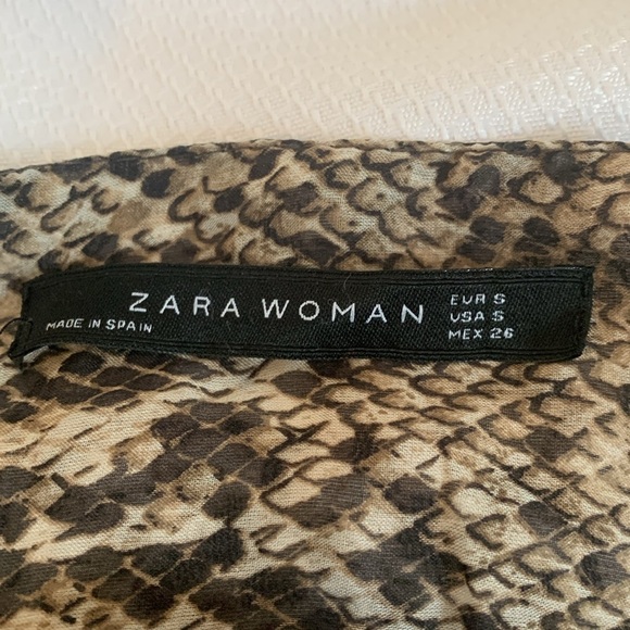 Zara Silk Snake Print Brown Sheer Blouse Light Top Women’s Small Long Sleeve - Picture 5 of 5